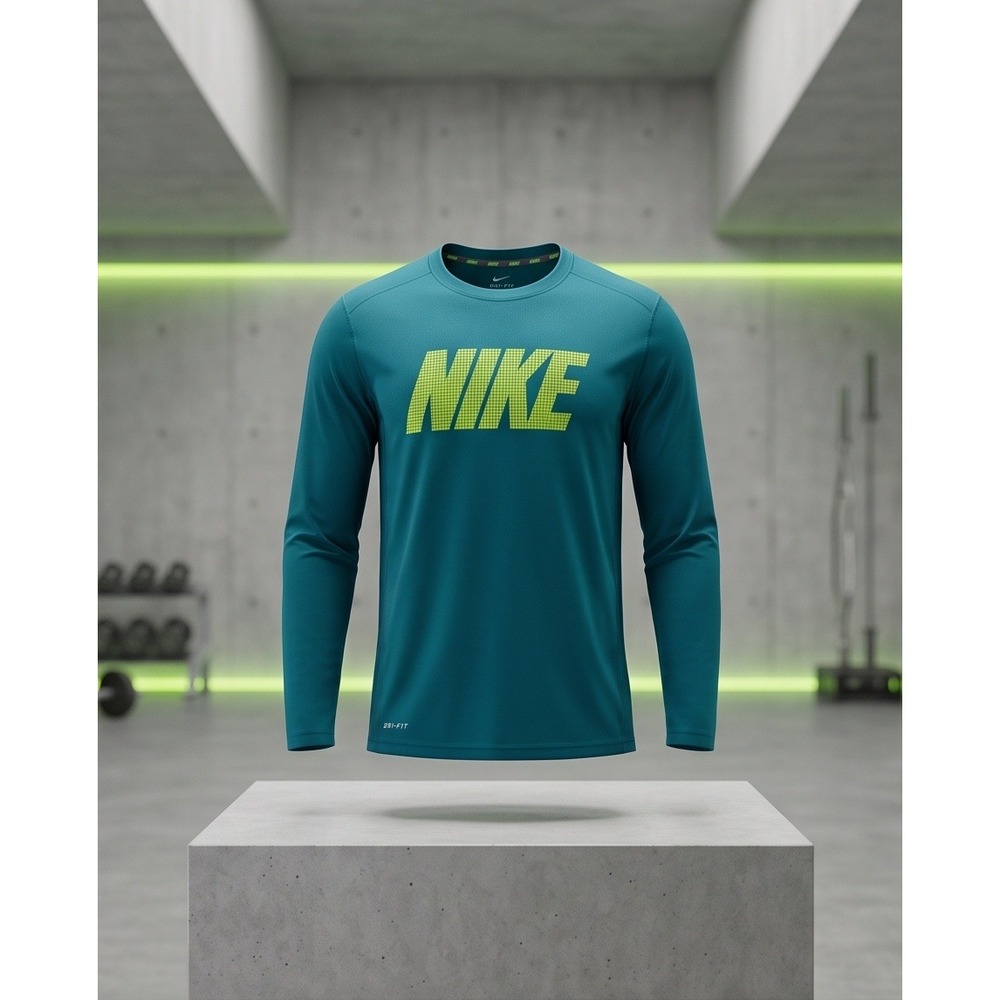 Nike Dri-FIT XL Unisex Long Sleeve Training Shirt Teal Green Yellow Graphic NEW
